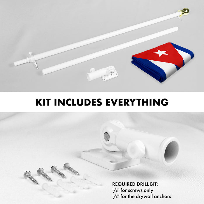 G128 Combo Pack: 6 Ft Tangle Free Aluminum Spinning Flagpole (White) & Cuba Cuban Flag 3x5 Ft, ToughWeave Series Embroidered 300D Polyester | Pole with Flag Included