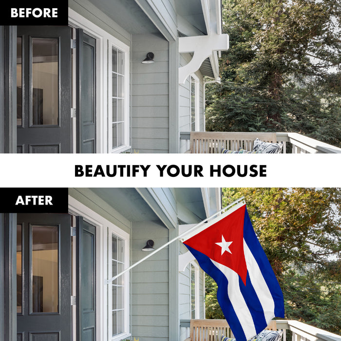 G128 Combo Pack: 6 Ft Tangle Free Aluminum Spinning Flagpole (White) & Cuba Cuban Flag 3x5 Ft, ToughWeave Series Embroidered 300D Polyester | Pole with Flag Included