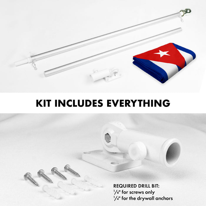 G128 Combo Pack: 6 Ft Tangle Free Aluminum Spinning Flagpole (Silver) & Cuba Cuban Flag 3x5 Ft, ToughWeave Series Embroidered 300D Polyester | Pole with Flag Included