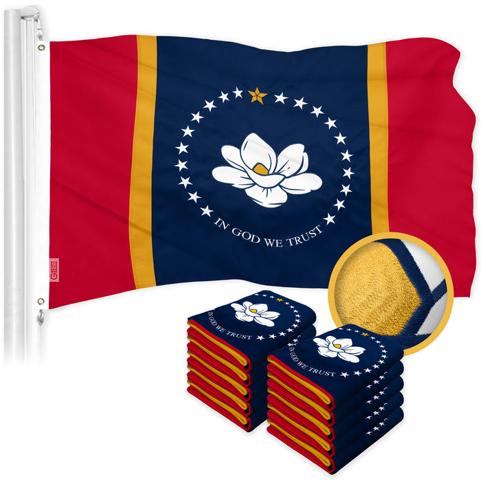 G128 10 Pack: Mississippi 2020 MS  | 3x5 Ft | ToughWeave Series Embroidered 300D Polyester | Embroidered Design, Indoor/Outdoor, Brass Grommets