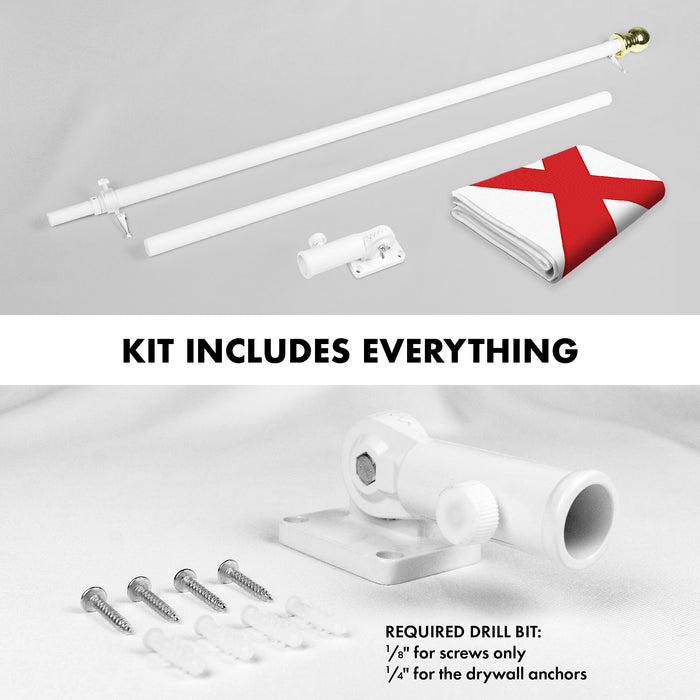 G128 Combo Pack: 6 Ft Tangle Free Aluminum Spinning Flagpole (White) & Alabama AL  3x5 Ft, ToughWeave Series Embroidered 300D Polyester | Pole with Flag Included