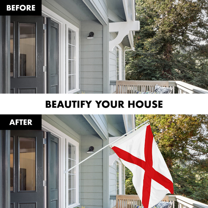 G128 Combo Pack: 6 Ft Tangle Free Aluminum Spinning Flagpole (White) & Alabama AL  3x5 Ft, ToughWeave Series Embroidered 300D Polyester | Pole with Flag Included