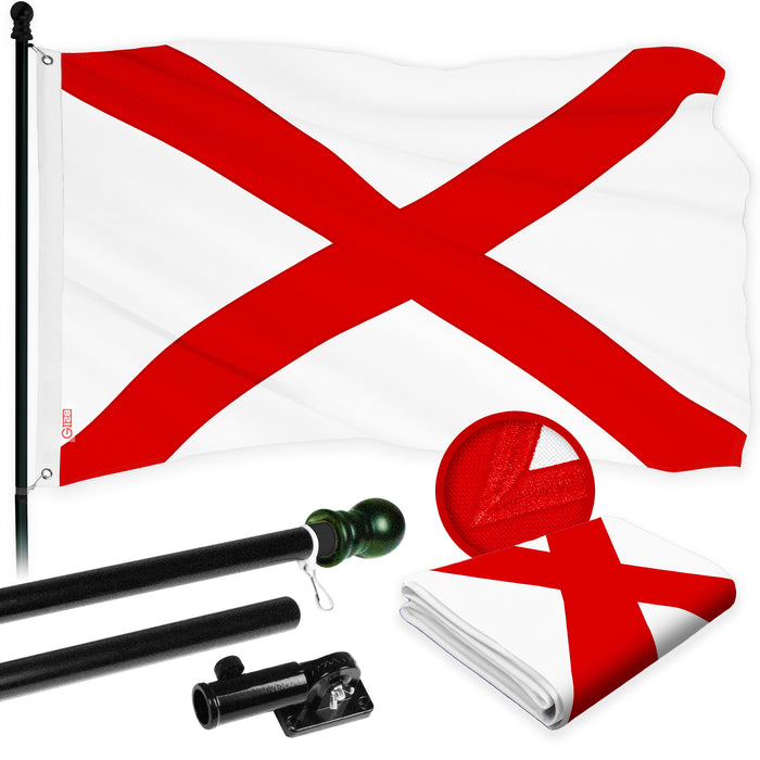 G128 Combo Pack: 6 Ft Tangle Free Aluminum Spinning Flagpole (Black) & Alabama AL  3x5 Ft, ToughWeave Series Embroidered 300D Polyester | Pole with Flag Included