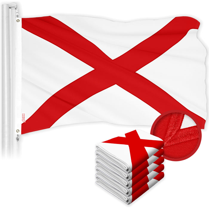 G128 5 Pack: Alabama AL  | 3x5 Ft | ToughWeave Series Embroidered 300D Polyester | Embroidered Design, Indoor/Outdoor, Brass Grommets