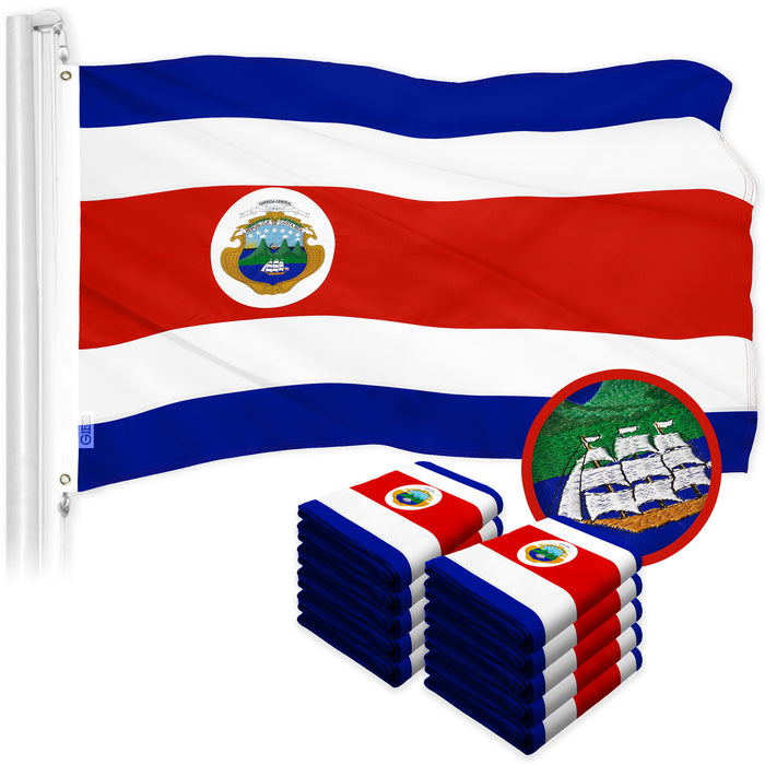 G128 10 Pack: Costa Rica Costa Rican Flag | 3x5 Ft | ToughWeave Series Embroidered 300D Polyester | Country Flag, Embroidered Design, Indoor/Outdoor, Brass Grommets