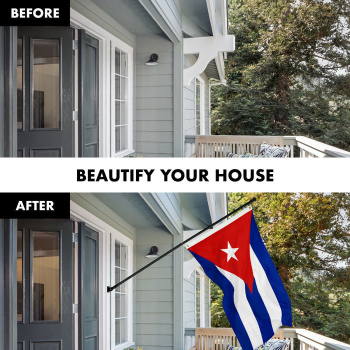 G128 Combo Pack: 6 Ft Tangle Free Aluminum Spinning Flagpole (Black) & Cuba Cuban Flag 3x5 Ft, ToughWeave Series Embroidered 300D Polyester | Pole with Flag Included