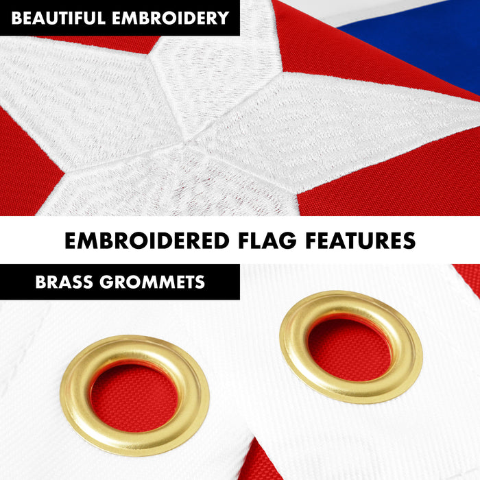 G128 Combo Pack: 6 Ft Tangle Free Aluminum Spinning Flagpole (White) & Cuba Cuban Flag 3x5 Ft, ToughWeave Series Embroidered 300D Polyester | Pole with Flag Included