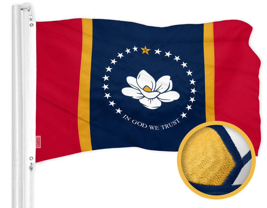 G128 Combo Pack: American USA Flag 3x5 Ft & Mississippi 2020 MS State Flag 3x5 Ft | Both ToughWeave Series Embroidered 300D Polyester, Embroidered Design, Indoor/Outdoor, Brass Grommets
