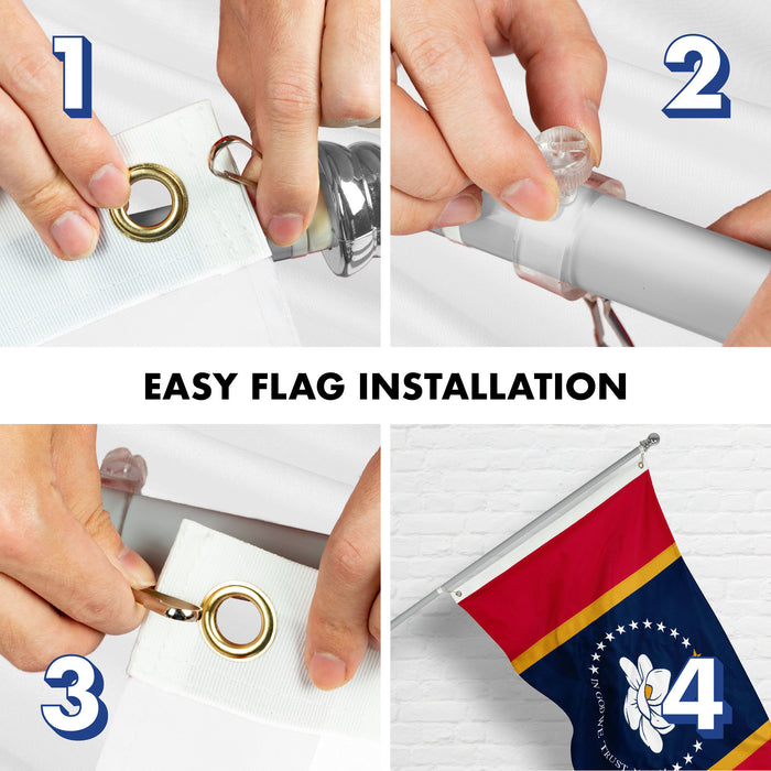 G128 Combo Pack: 6 Ft Tangle Free Aluminum Spinning Flagpole (Silver) & Mississippi 2020 MS  3x5 Ft, ToughWeave Series Embroidered 300D Polyester | Pole with Flag Included