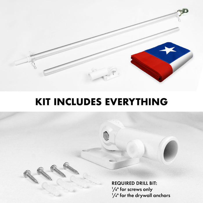 G128 Combo Pack: 6 Ft Tangle Free Aluminum Spinning Flagpole (Silver) & Chile Chilean Flag 3x5 Ft, ToughWeave Series Embroidered 300D Polyester | Pole with Flag Included