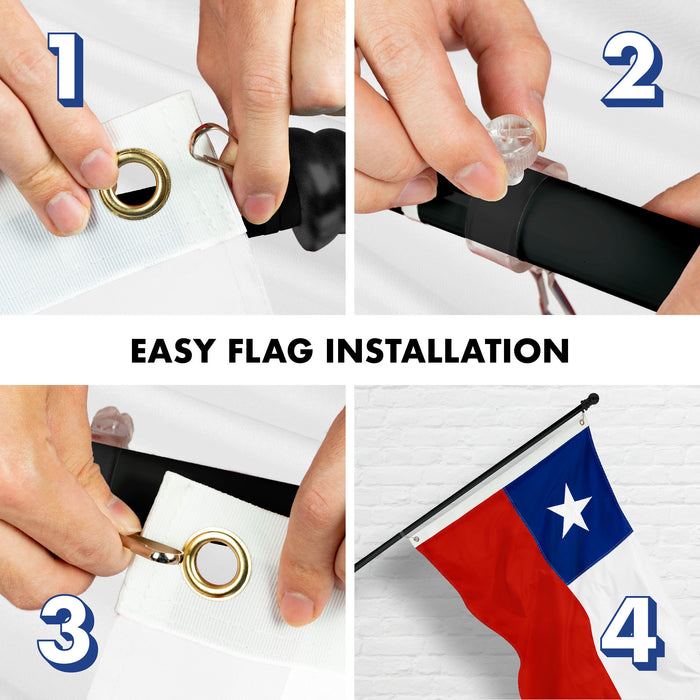 G128 Combo Pack: 6 Ft Tangle Free Aluminum Spinning Flagpole (Black) & Chile Chilean Flag 3x5 Ft, ToughWeave Series Embroidered 300D Polyester | Pole with Flag Included