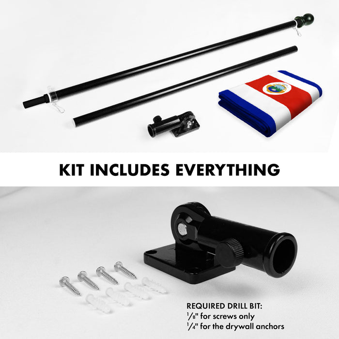 G128 Combo Pack: 6 Ft Tangle Free Aluminum Spinning Flagpole (Black) & Costa Rica Costa Rican Flag 3x5 Ft, ToughWeave Series Embroidered 300D Polyester | Pole with Flag Included