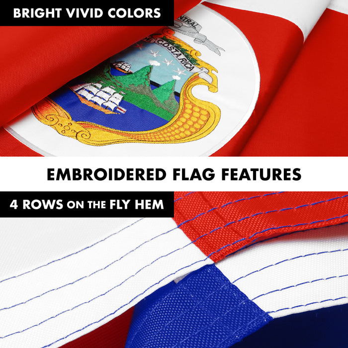 G128 Combo Pack: 6 Ft Tangle Free Aluminum Spinning Flagpole (Black) & Costa Rica Costa Rican Flag 3x5 Ft, ToughWeave Series Embroidered 300D Polyester | Pole with Flag Included