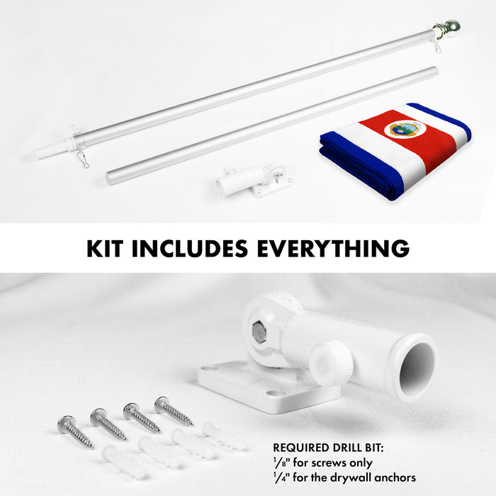 G128 Combo Pack: 6 Ft Tangle Free Aluminum Spinning Flagpole (Silver) & Costa Rica Costa Rican Flag 3x5 Ft, ToughWeave Series Embroidered 300D Polyester | Pole with Flag Included