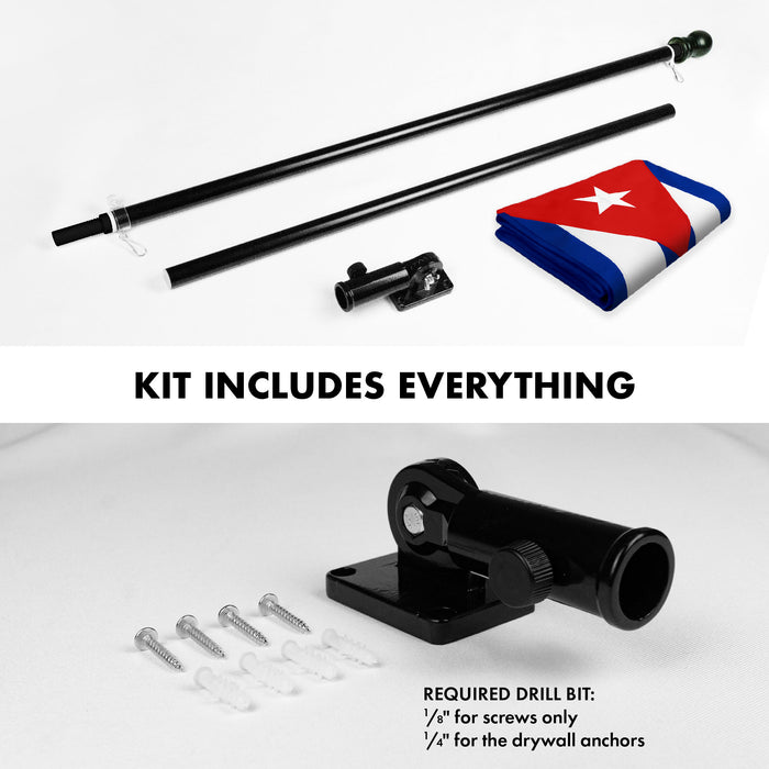 G128 Combo Pack: 6 Ft Tangle Free Aluminum Spinning Flagpole (Black) & Cuba Cuban Flag 3x5 Ft, ToughWeave Series Embroidered 300D Polyester | Pole with Flag Included