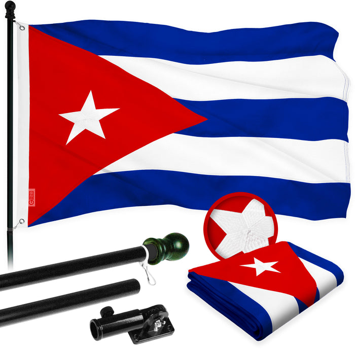 G128 Combo Pack: 6 Ft Tangle Free Aluminum Spinning Flagpole (Black) & Cuba Cuban Flag 3x5 Ft, ToughWeave Series Embroidered 300D Polyester | Pole with Flag Included