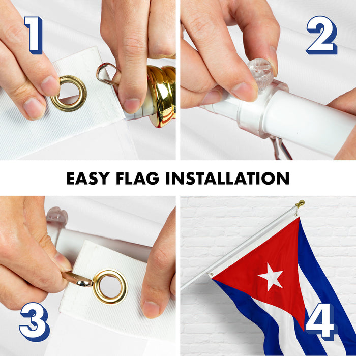 G128 Combo Pack: 6 Ft Tangle Free Aluminum Spinning Flagpole (White) & Cuba Cuban Flag 3x5 Ft, ToughWeave Series Embroidered 300D Polyester | Pole with Flag Included