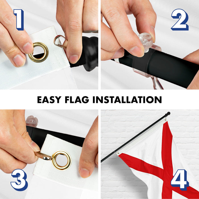 G128 Combo Pack: 6 Ft Tangle Free Aluminum Spinning Flagpole (Black) & Alabama AL  3x5 Ft, ToughWeave Series Embroidered 300D Polyester | Pole with Flag Included