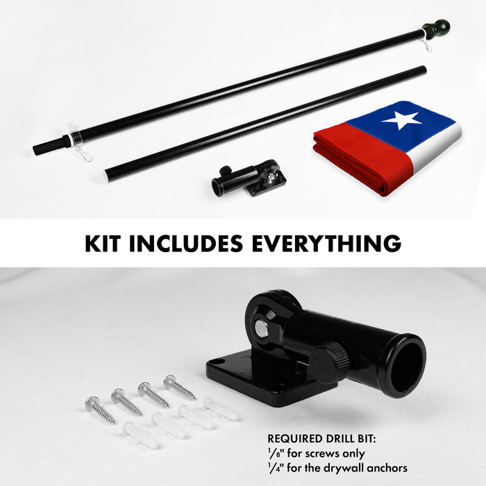 G128 Combo Pack: 6 Ft Tangle Free Aluminum Spinning Flagpole (Black) & Chile Chilean Flag 3x5 Ft, ToughWeave Series Embroidered 300D Polyester | Pole with Flag Included