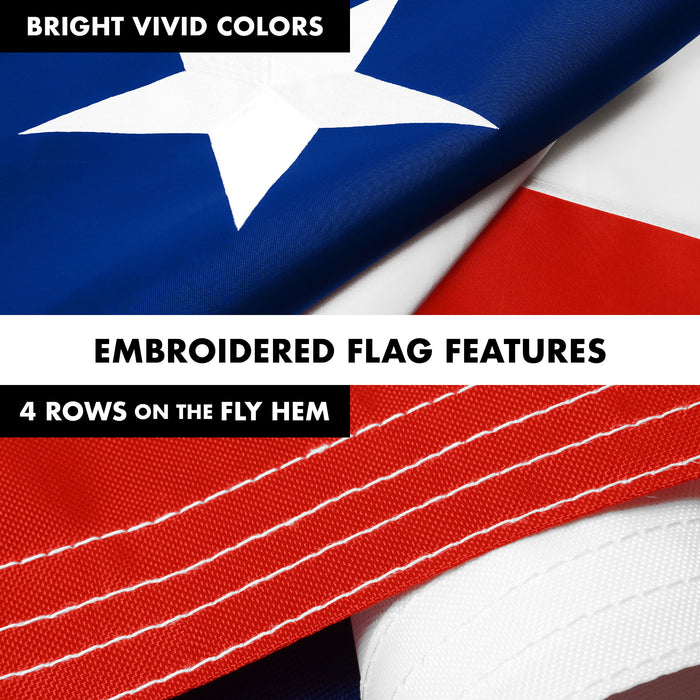 G128 Combo Pack: 6 Ft Tangle Free Aluminum Spinning Flagpole (Black) & Chile Chilean Flag 3x5 Ft, ToughWeave Series Embroidered 300D Polyester | Pole with Flag Included