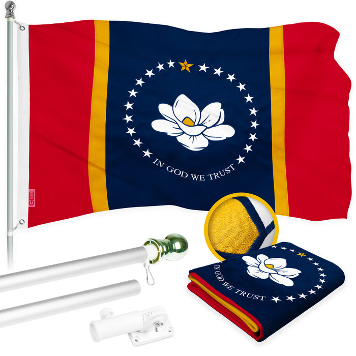 G128 Combo Pack: 6 Ft Tangle Free Aluminum Spinning Flagpole (Silver) & Mississippi 2020 MS  3x5 Ft, ToughWeave Series Embroidered 300D Polyester | Pole with Flag Included