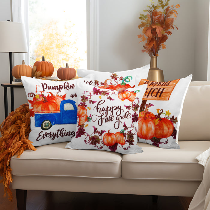 G128 Fall Decoration Pumpkin Wagon Tractor Waterproof Throw Pillow | 18 x 18 in | Set of 4, Beautiful Cushion Covers for Autumn Sofa Couch Decoration, Pillow Insert Included