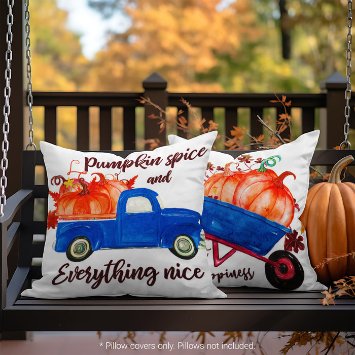 G128 Fall Decoration Pumpkin Wagon Tractor Waterproof Throw Pillow Covers | 18 x 18 In | Set of 4, Beautiful Cushion Covers for Autumn Sofa Couch Decoration
