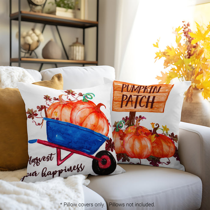 G128 Fall Decoration Pumpkin Wagon Tractor Waterproof Throw Pillow Covers | 18 x 18 In | Set of 4, Beautiful Cushion Covers for Autumn Sofa Couch Decoration