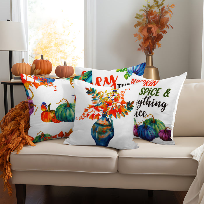 G128 Fall Decoration Pumpkin Oil Painting Style Waterproof Throw Pillow |  18 x 18 in | Set of 4, Beautiful Cushion Covers for Autumn Sofa Couch