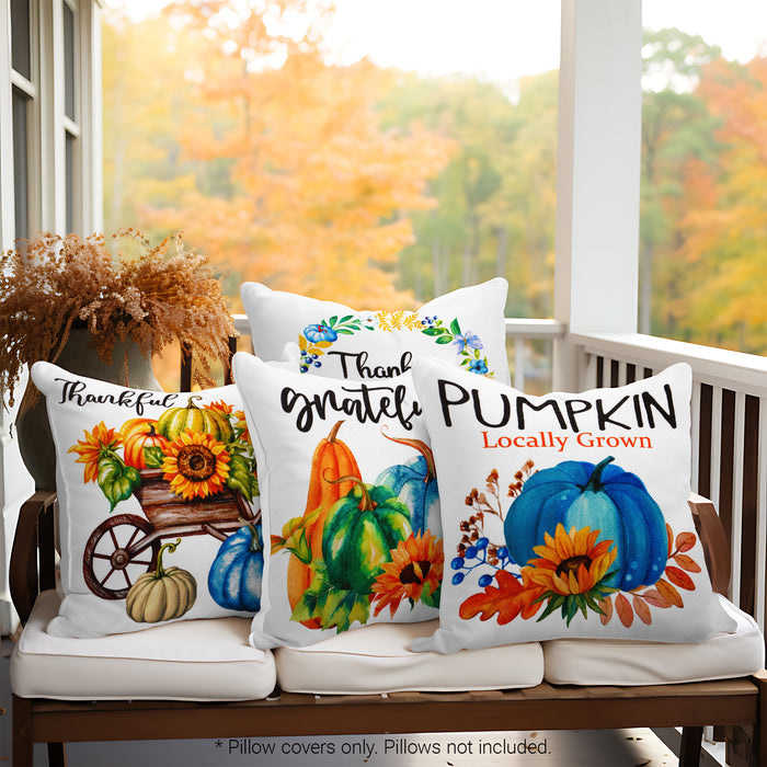 G128 Fall Decoration Pumpkin Thankful Waterproof Throw Pillow Covers | 18 x 18 In | Set of 4, Beautiful Cushion Covers for Autumn Thanksgiving Sofa Couch Decoration