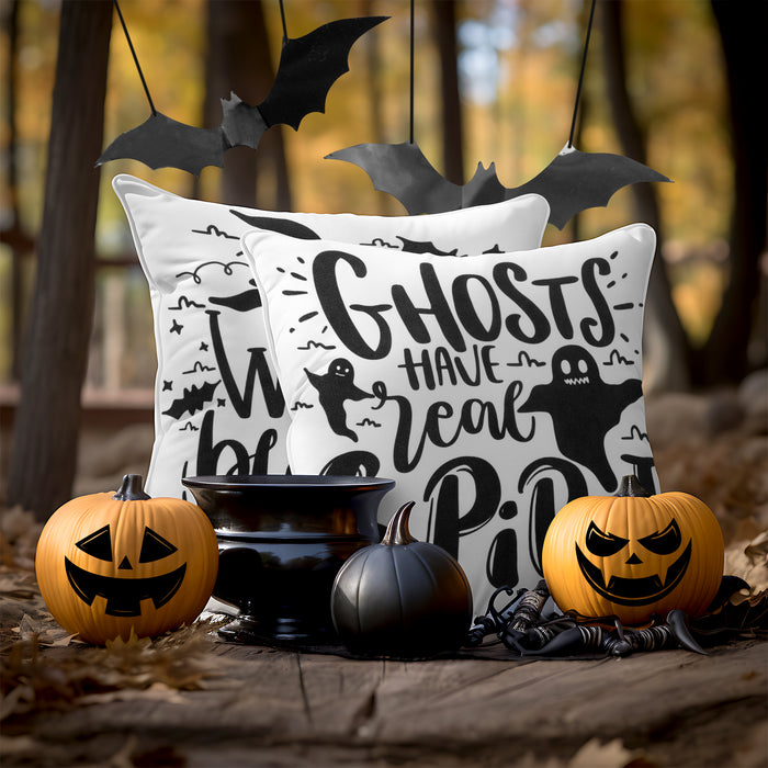 G128 Halloween Decoration Ghost Spooky Waterproof Throw Pillow | 18 x 18 in | Set of 4, Beautiful Cushion Covers for Halloween Sofa Couch Decoration, Pillow Insert Included