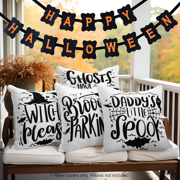 G128 18 x 18 in Halloween Spooky Waterproof Pillow Covers, Set of 4
