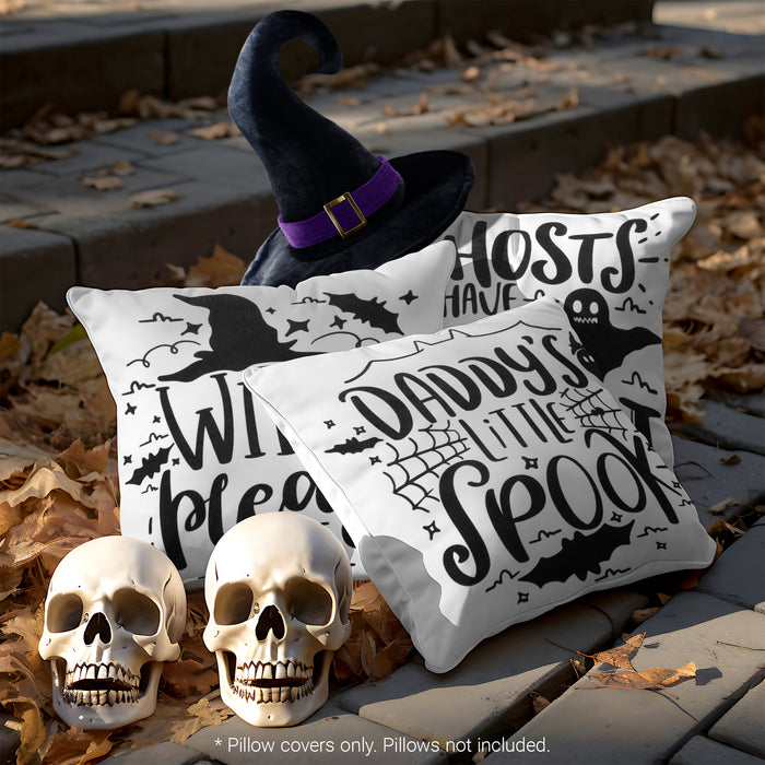 G128 Halloween Decoration Ghost Spooky Waterproof Throw Pillow Covers | 18 x 18 In | Set of 4, Beautiful Cushion Covers for Halloween Sofa Couch Decoration