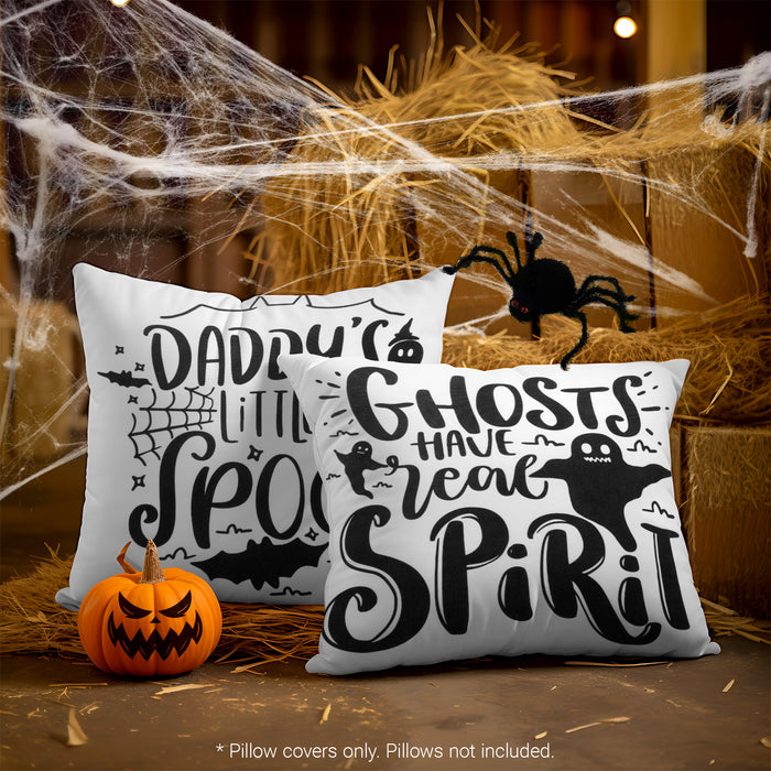 G128 Halloween Decoration Ghost Spooky Waterproof Throw Pillow Covers | 18 x 18 In | Set of 4, Beautiful Cushion Covers for Halloween Sofa Couch Decoration