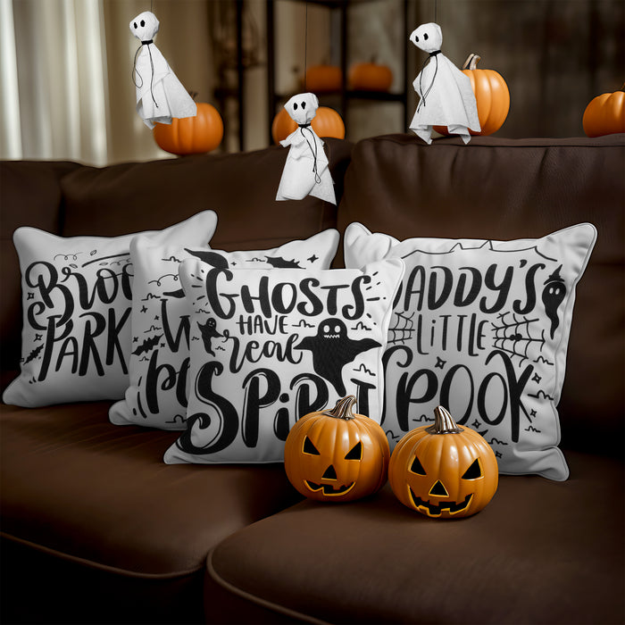 G128 Halloween Decoration Ghost Spooky Waterproof Throw Pillow | 18 x 18 in | Set of 4, Beautiful Cushion Covers for Halloween Sofa Couch Decoration, Pillow Insert Included