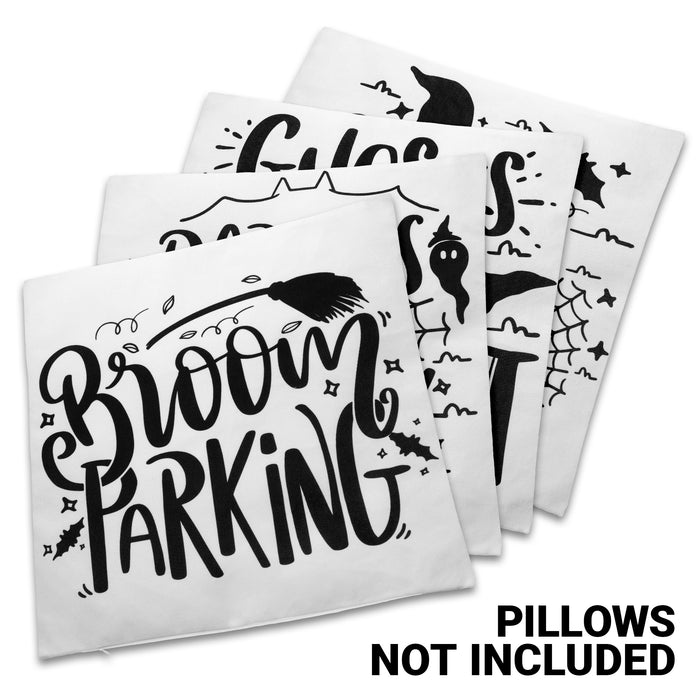 G128 Halloween Decoration Ghost Spooky Waterproof Throw Pillow Covers | 18 x 18 In | Set of 4, Beautiful Cushion Covers for Halloween Sofa Couch Decoration