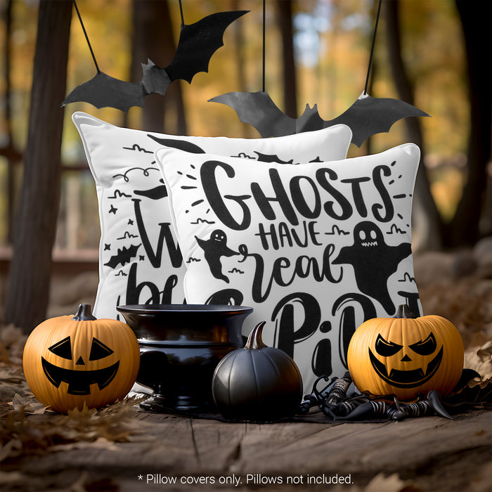 G128 Halloween Decoration Ghost Spooky Waterproof Throw Pillow Covers | 18 x 18 In | Set of 4, Beautiful Cushion Covers for Halloween Sofa Couch Decoration