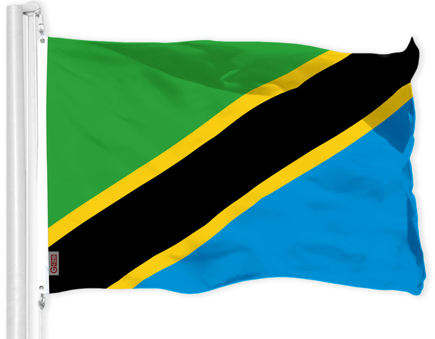 G128 Tanzania Tanzanian Flag | 3x5 Ft | LiteWeave Pro Series Printed 150D Polyester | Country Flag, Indoor/Outdoor, Vibrant Colors, Brass Grommets, Thicker and More Durable Than 100D 75D Polyester