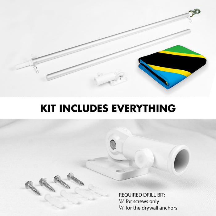 G128 Combo Pack: 6 Ft Tangle Free Aluminum Spinning Flagpole (Silver) & Tanzania Tanzanian Flag  3x5 Ft, LiteWeave Pro Series Printed 150D Polyester | Pole with Flag Included