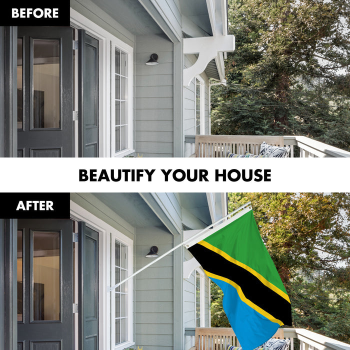 G128 Combo Pack: 6 Ft Tangle Free Aluminum Spinning Flagpole (White) & Tanzania Tanzanian Flag  3x5 Ft, LiteWeave Pro Series Printed 150D Polyester | Pole with Flag Included