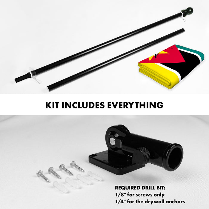 G128 Combo Pack: 6 Ft Tangle Free Aluminum Spinning Flagpole (Black) & Mozambique Mozambican Flag  3x5 Ft LiteWeave Pro Series Printed 150D Polyester | Pole with Flag Included