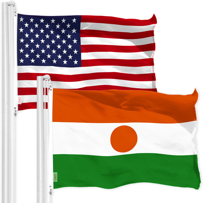 G128 Combo Pack: American USA Flag 3x5 Ft & Niger Nigerien Flag | Both LiteWeave Pro Series Printed 150D Polyester, Brass Grommets