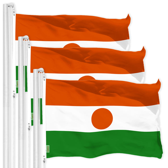 G128 3 Pack: Niger Nigerien Flag | 3x5 Ft | LiteWeave Pro Series Printed 150D Polyester | Country Flag, Indoor/Outdoor, Vibrant Colors, Brass Grommets, Thicker and More Durable Than 100D 75D Polyester