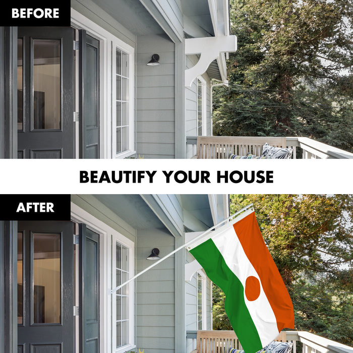 G128 Combo Pack: 6 Ft Tangle Free Aluminum Spinning Flagpole (White) & Niger Nigerien Flag  3x5 Ft LiteWeave Pro Series Printed 150D Polyester | Pole with Flag Included