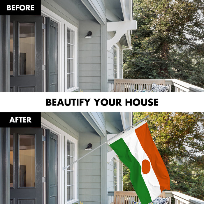 G128 Combo Pack: 6 Ft Tangle Free Aluminum Spinning Flagpole (Silver) & Niger Nigerien Flag  3x5 Ft LiteWeave Pro Series Printed 150D Polyester | Pole with Flag Included