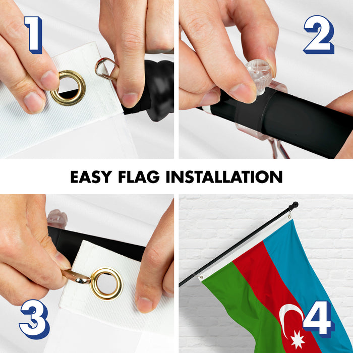 G128 Combo Pack: 6 Ft Tangle Free Aluminum Spinning Flagpole (Black) & Azerbaijan Azerbaijanis Azeris Flag  3x5 Ft LiteWeave Pro Series Printed 150D Polyester | Pole with Flag Included