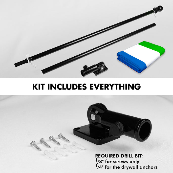 G128 Combo Pack: 6 Ft Tangle Free Aluminum Spinning Flagpole (Black) & Sierra Leone Sierra Leonean Flag  3x5 Ft LiteWeave Pro Series Printed 150D Polyester | Pole with Flag Included