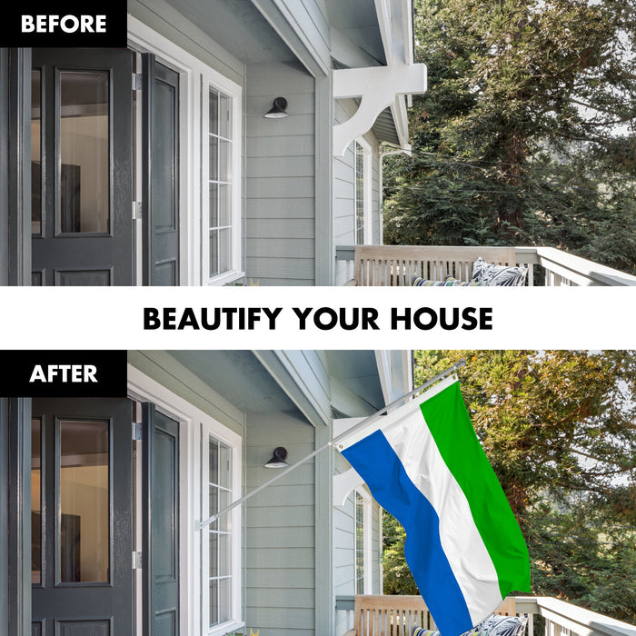 G128 Combo Pack: 6 Ft Tangle Free Aluminum Spinning Flagpole (Silver) & Sierra Leone Sierra Leonean Flag  3x5 Ft LiteWeave Pro Series Printed 150D Polyester | Pole with Flag Included