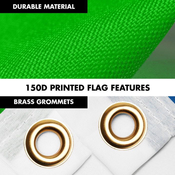 G128 Combo Pack: 6 Ft Tangle Free Aluminum Spinning Flagpole (White) & Sierra Leone Sierra Leonean Flag  3x5 Ft LiteWeave Pro Series Printed 150D Polyester | Pole with Flag Included