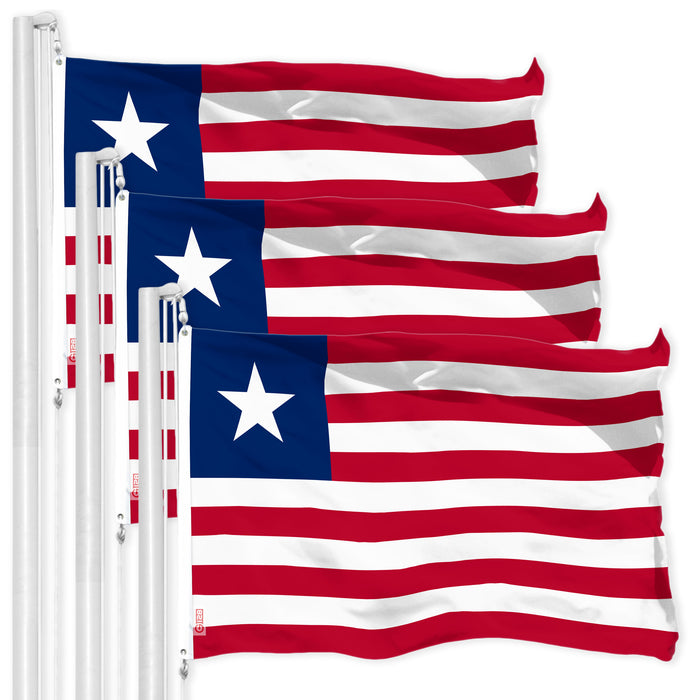 G128 3 Pack: Liberia Liberian Flag | 3x5 Ft | LiteWeave Pro Series Printed 150D Polyester | Country Flag, Indoor/Outdoor, Vibrant Colors, Brass Grommets, Thicker and More Durable Than 100D 75D Poly